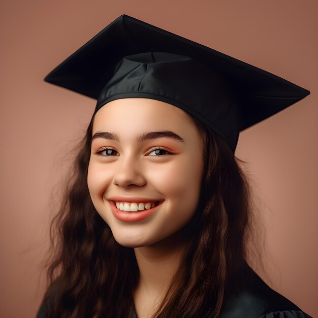 Retrato de uma bela moça em mortarboard e vestido