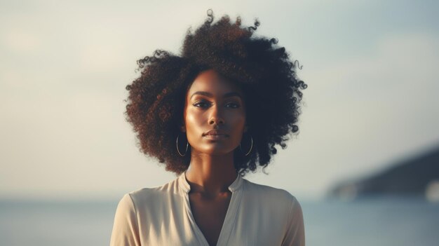 Retrato de uma bela mulher afro-americana com penteado afro IA generativa