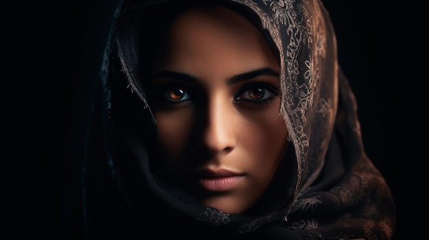Retrato de uma bela mulher árabe em um véu Ilustrador de IA gerativa
