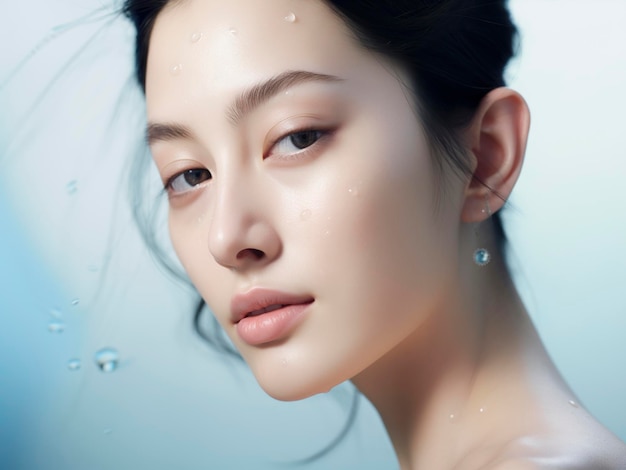 Retrato de uma bela mulher asiática com pele facial perfeita e saudável