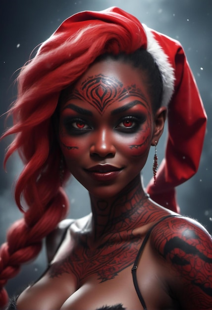 Retrato de uma bela mulher com cabelo vermelho e arte corporal