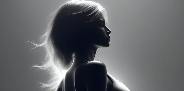 Retrato de uma bela mulher com cabelos loiros longos