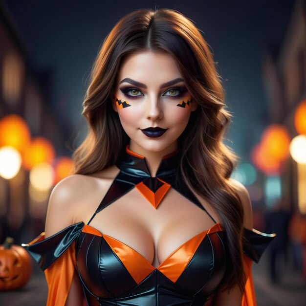 Foto retrato de uma bela mulher em traje de halloween tema de halloween