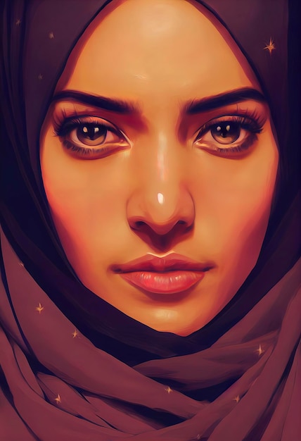 Retrato de uma bela mulher iraniana com hijab, ilustração dos protestos de liberdade das mulheres no Irã