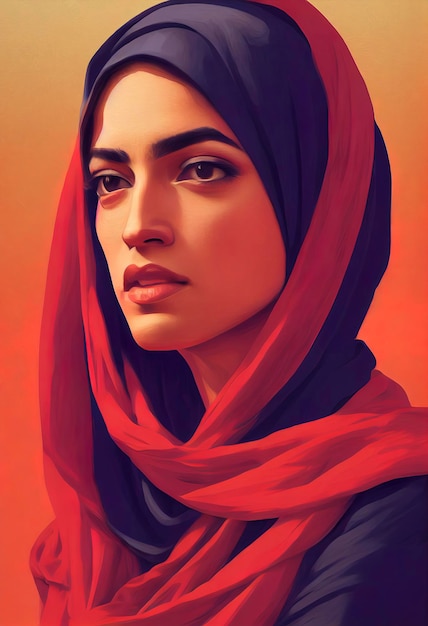 Retrato de uma bela mulher iraniana com hijab, ilustração dos protestos de liberdade das mulheres no Irã