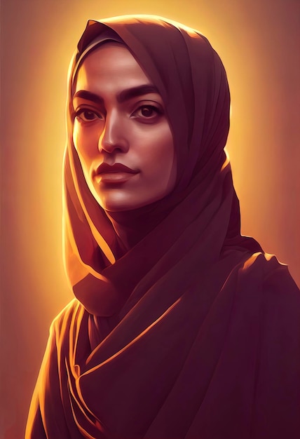 Retrato de uma bela mulher iraniana com hijab, ilustração dos protestos de liberdade das mulheres no Irã