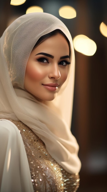 Retrato de uma bela noiva árabe feliz