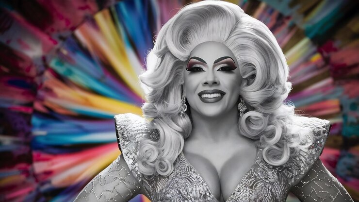 Foto retrato de uma bela pessoa drag usando maquiagem e peruca