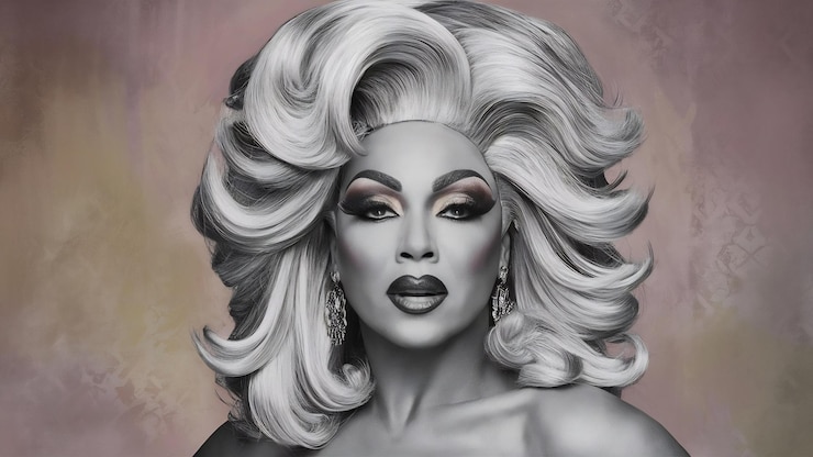 Foto retrato de uma bela pessoa drag usando maquiagem e peruca