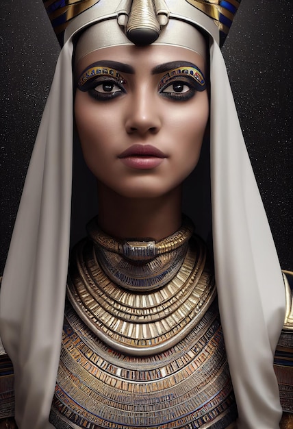 Retrato de uma bela sacerdotisa egípcia com imagem de maquiagem de uma princesa antiga