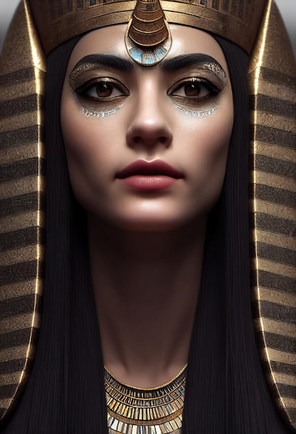Retrato de uma bela sacerdotisa egípcia com imagem de maquiagem de uma princesa antiga