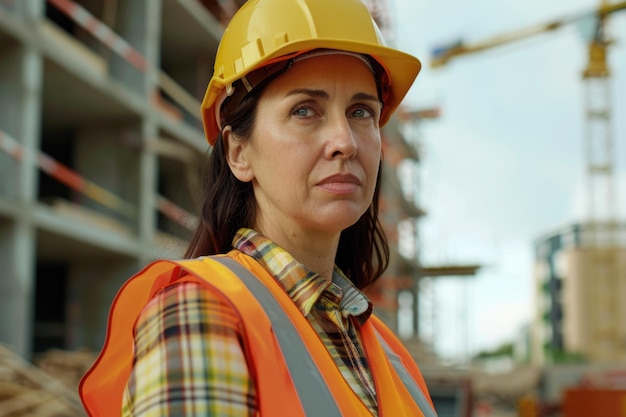 Foto retrato de uma construtora e arquiteta de sucesso no canteiro de obras