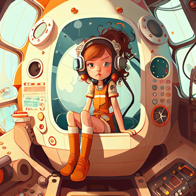 Retrato de uma criança astronauta Astronauta de alta tecnologia do futuro