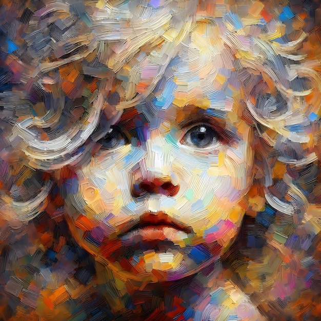 Retrato de uma criança em estilo de pintura a óleo Impasto