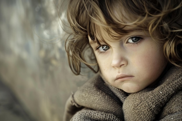 retrato de uma criança triste, abandonada e solitária