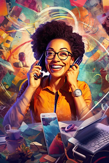 Retrato de uma empresária afro-americana sorridente falando ao telefone