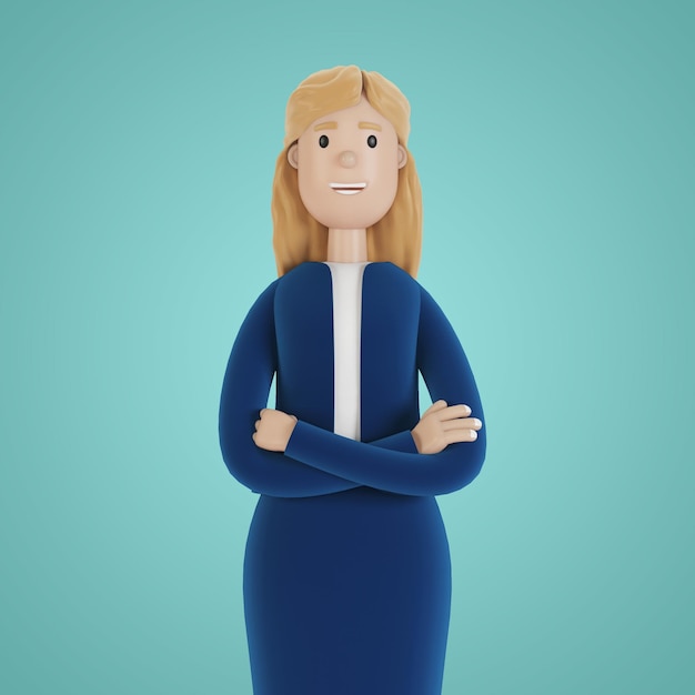 Retrato de uma empresária mulher em roupas de negócios empregado da empresa ilustração 3d em estilo cartoon