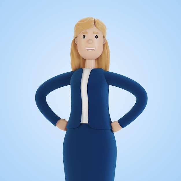 Retrato de uma empresária Mulher em roupas de negócios empregado da empresa ilustração 3d em estilo cartoon