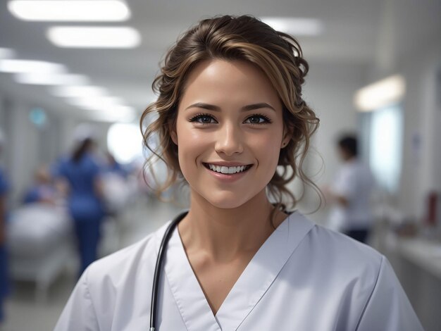 Foto retrato de uma enfermeira sorridente em um hospital