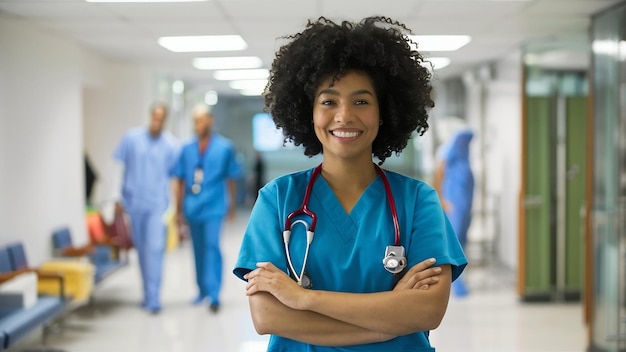 Retrato de uma enfermeira sorridente em um hospital