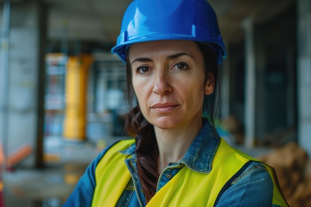 Retrato de uma engenheira e gerente de construção no local