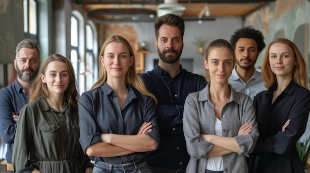 Retrato de uma equipe de negócios criativa de pé juntos e rindo Pessoas de negócios multirraciais juntas na startup