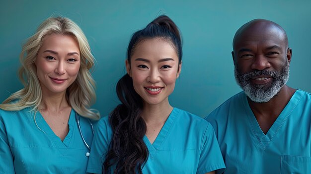 Retrato de uma equipe médica diversificada de pé juntos em seus trajes diversidade e unidade