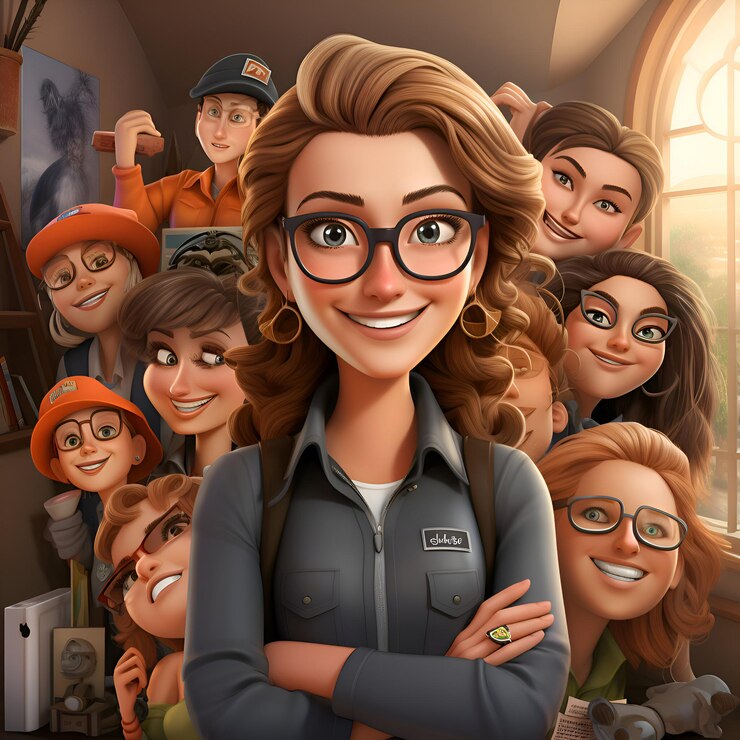 Foto retrato de uma estudante com muitos amigos ao fundo