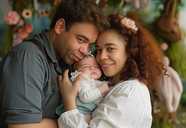 Retrato de uma família adorável sorrindo para a câmera