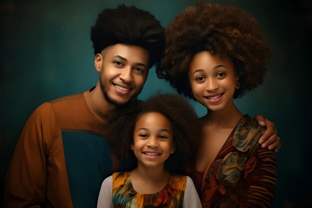 Retrato de uma família afro-americana tirando uma foto juntos em casa