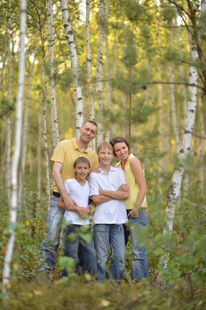 Retrato de uma família de quatro pessoas feliz no parque outono