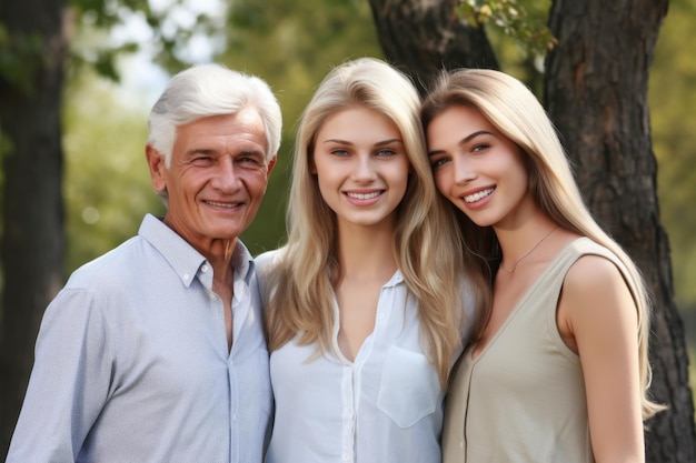 Retrato de uma família feliz reunida ao ar livre criada com IA generativa