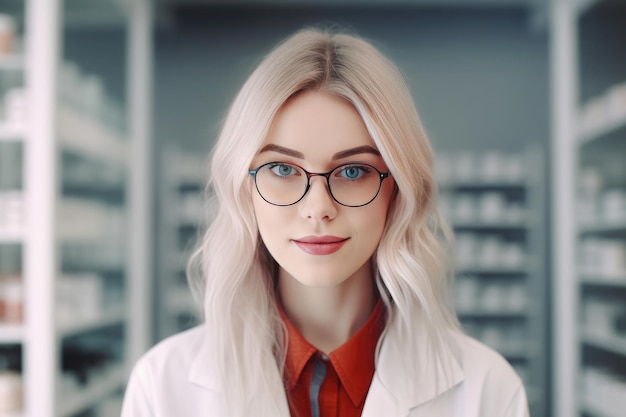 Retrato de uma farmacêutica feminina