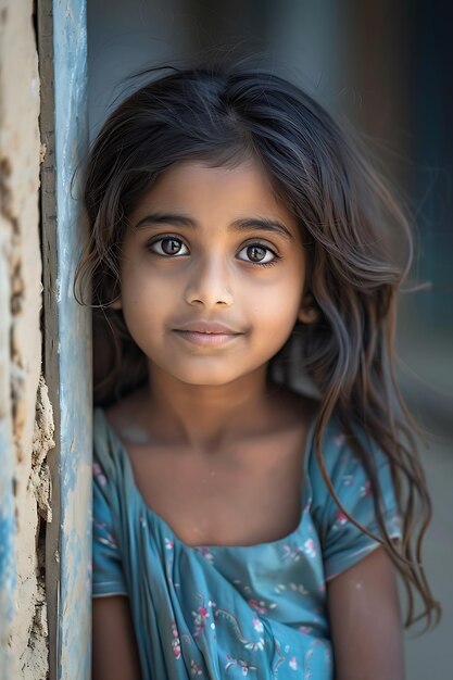 Foto retrato de uma garota bonita na aldeia quer se divertir