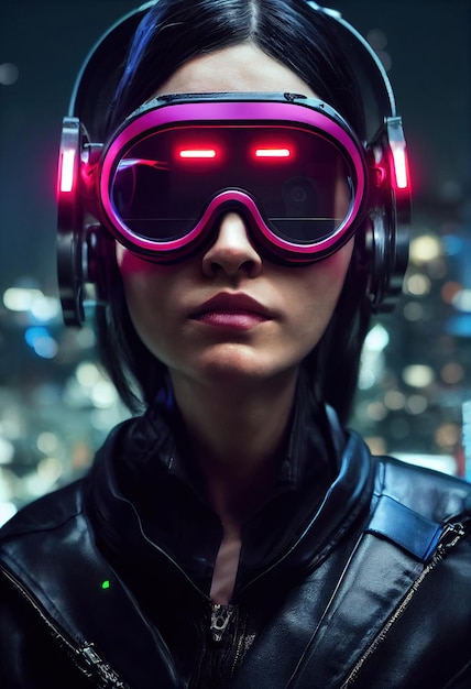 Retrato de uma garota futurista de ficção científica cyberpunk Mulher futurista de alta tecnologia do futuro