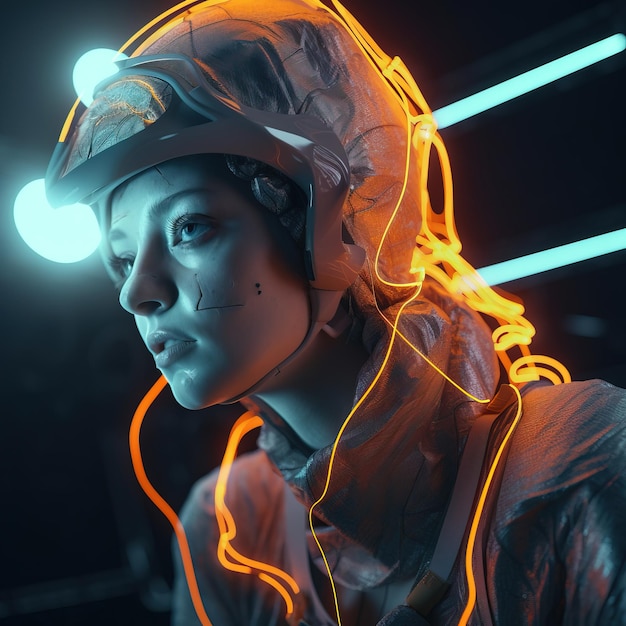 Retrato de uma garota scifi cyberpunk Hightech futurista mulher do futuro