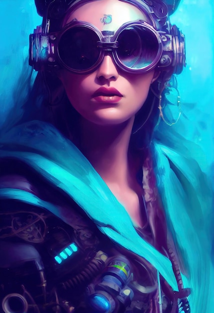 Retrato de uma garota scifi cyberpunk Hightech futurista mulher do futuro