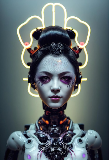 Retrato de uma garota scifi cyberpunk Hightech futurista mulher do futuro
