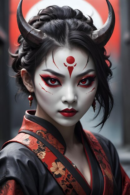 Foto retrato de uma geisha demoníaca