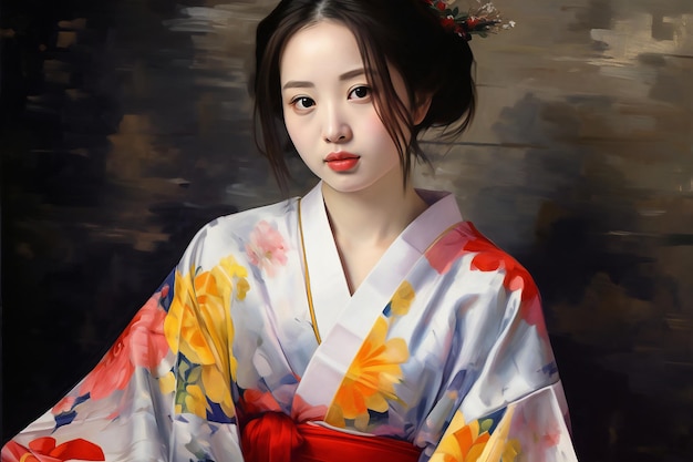 Retrato de uma gueixa japonesa vestindo um quimono