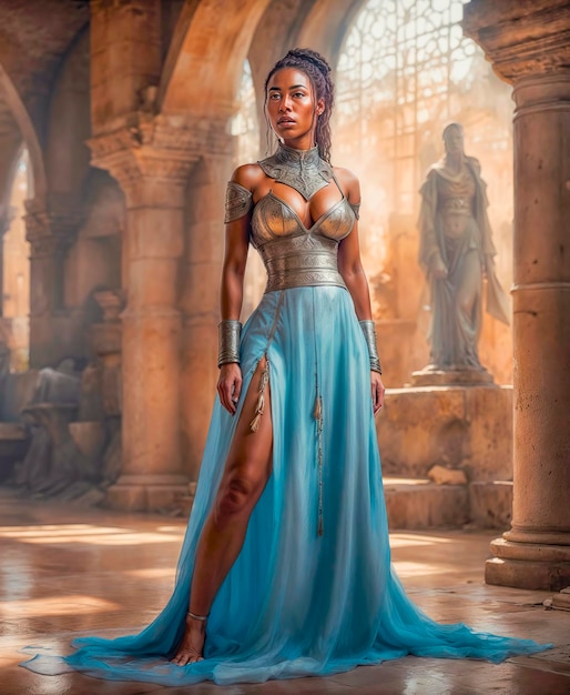 Retrato de uma guerreira negra gordo sexy em um castelo medieval