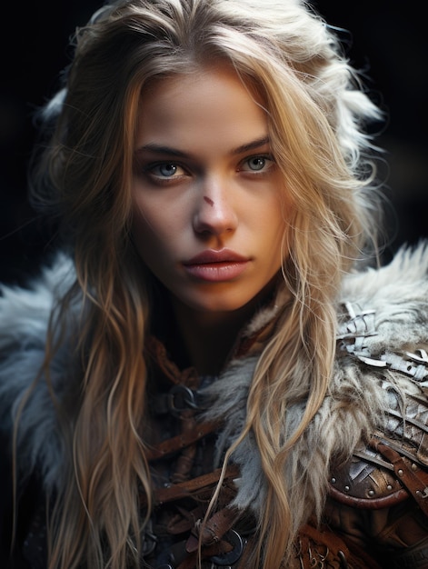 Retrato de uma guerreira viking feminina medieval marinha escandinava marinha sueca vikings noruegueses e dinamarqueses atraente ousada guerreira bela coragem bravura bravura fora da lei