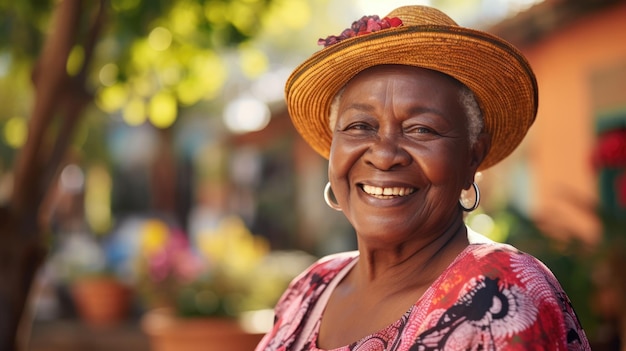 Retrato de uma idosa africana em trajes nacionais