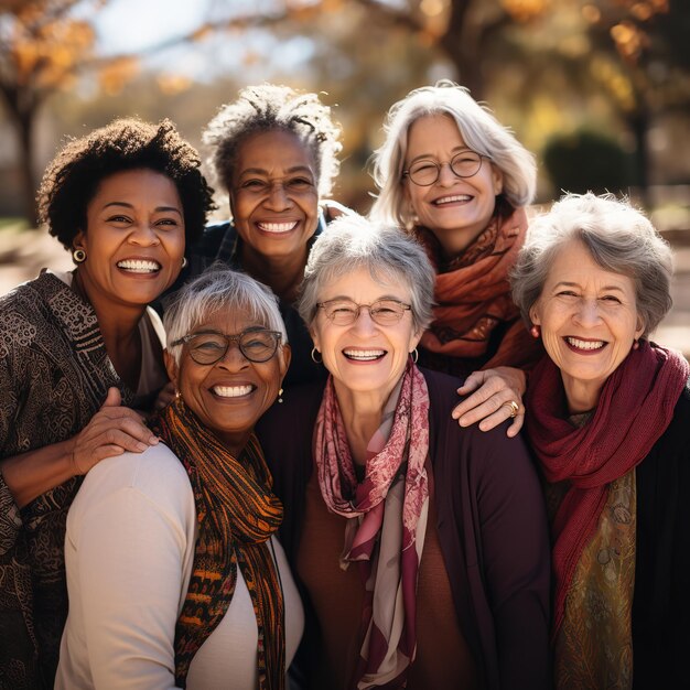 Retrato de uma idosa feliz, mulheres a divertir-se, IA generativa.