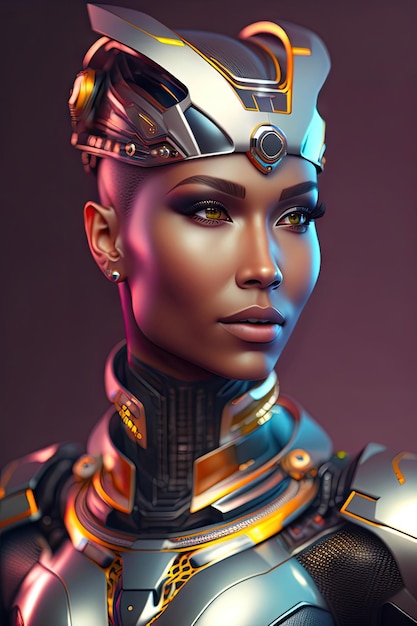 Retrato de uma ilustração 3d do conceito de inteligência artificial Cyborg