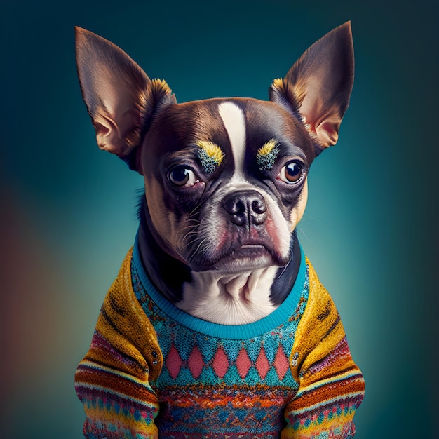 Retrato de uma ilustração de cachorro fashion, arte moderna e engraçada