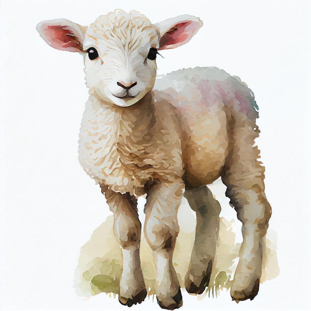 Retrato de uma ilustração em aquarela de ovelha bebê fofo