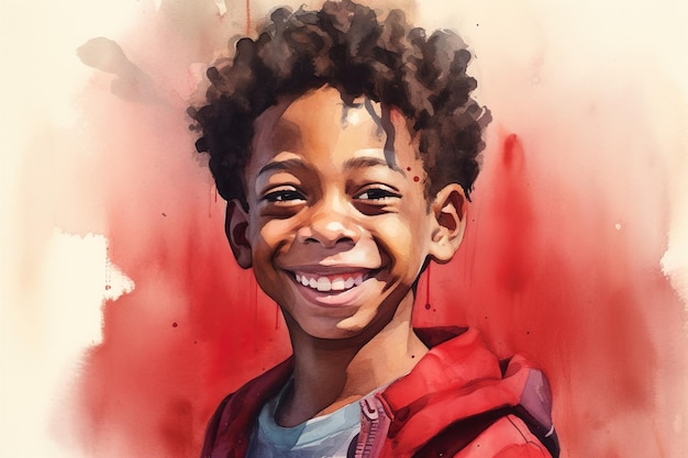 retrato de uma infância feliz e sorridente de um menino africano fofo feito com tecnologia generativa de IA