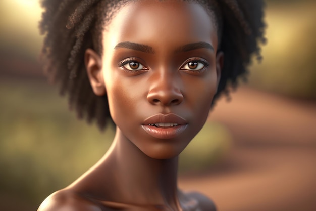 Retrato de uma jovem africana sensual olhando para a câmera Generative AI