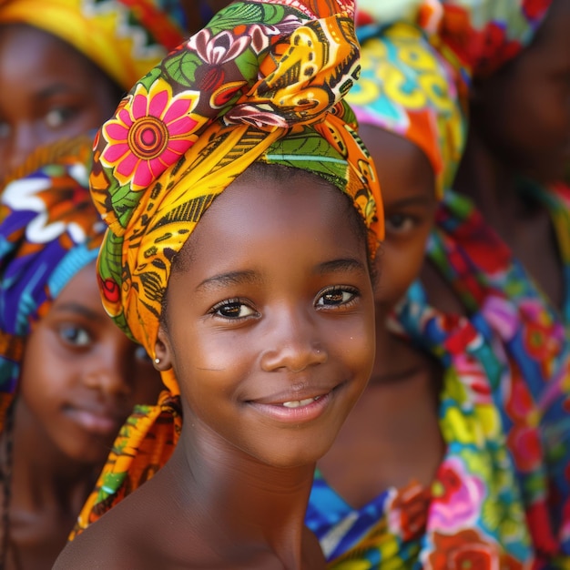 Retrato de uma jovem africana vestindo uma capa colorida